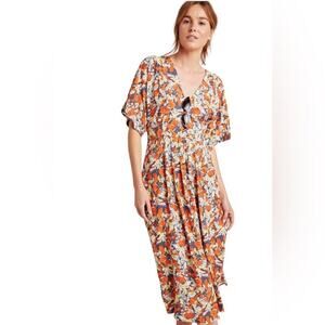 Anthropologie porridge Les Papillons Midi Dress floral  extra small petite